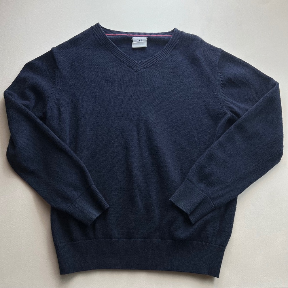 GAP Boys Medium 8-9 Navy Blue Cotton Lightweight V-Neck Sweater